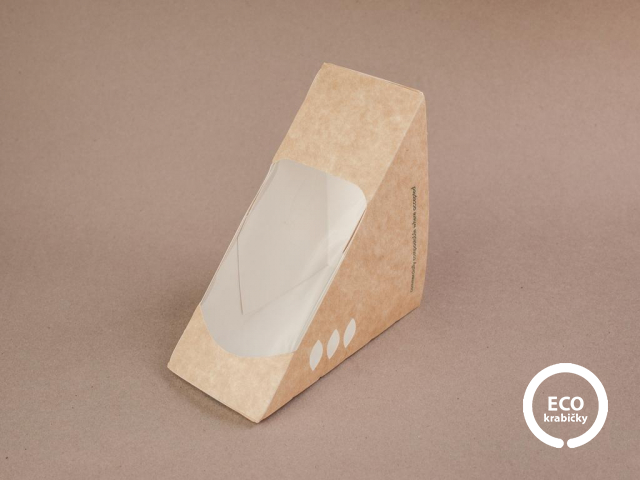 Bio papírový box na sendvič s PLA okýnkem hnědý 65 mm