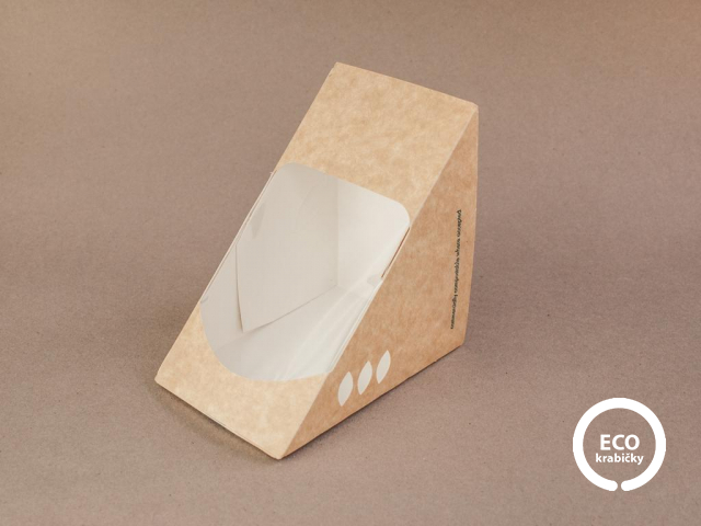 Bio papírový box na sendvič s PLA okýnkem hnědý 85 mm