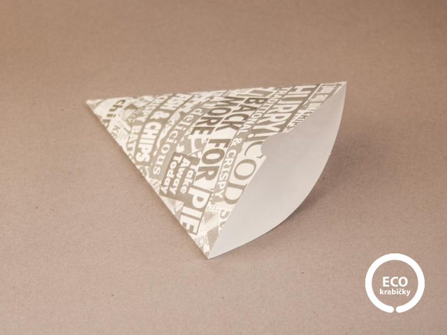 Bio papierový obal na hranolky novinový design 17,5 x 15 cm