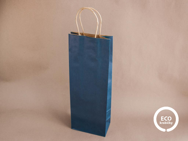 Bio papierová taška na víno MOSELA modrá 14 x 8 x 39 cm