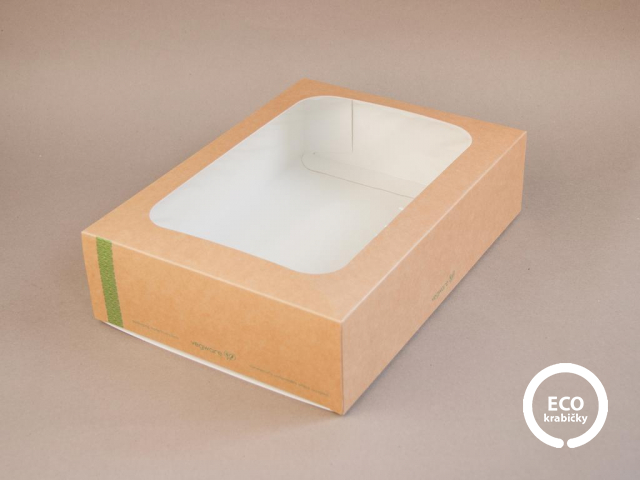 Bio papierový box na sendviče hnedý + PLA okienko ŠTANDARD 