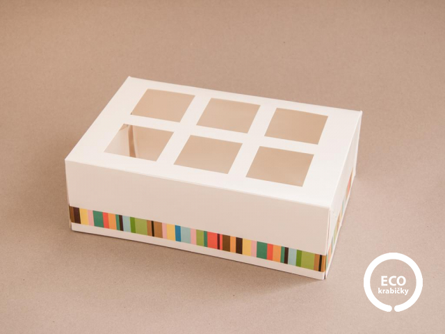 Bio papírová krabička CUPCAKE (6 ks) s výplní 22,5 x 15 x 7,5 cm