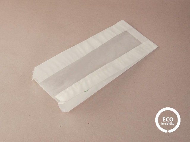 Bio papírový sáček s PLA okýnkem na horké pečivo bílý 24,5 x 10 cm