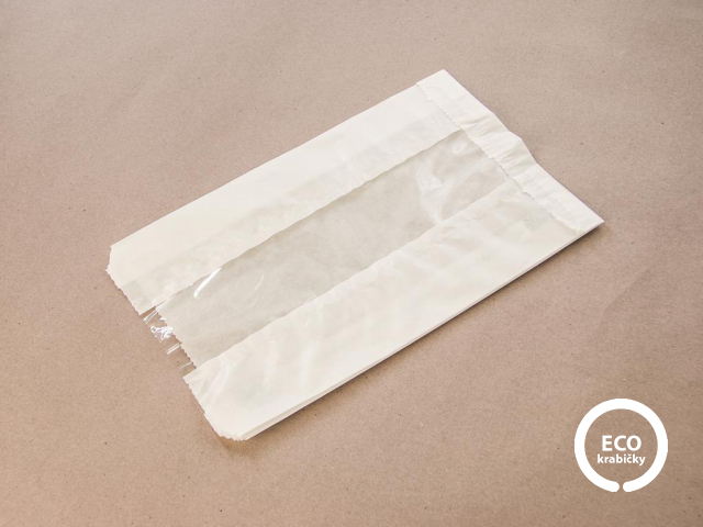Bio papírový sáček s PLA okýnkem na horké pečivo bílý 24,5 x 15 cm