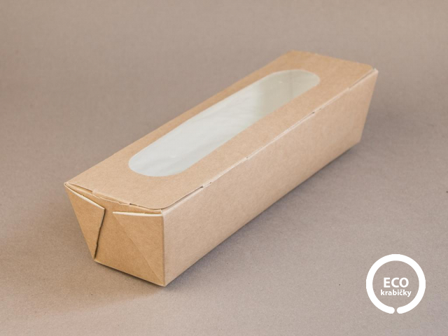 Bio papírový box SNACK hnědý s PLA okýnkem 274/254 x 80/60 x 62 mm