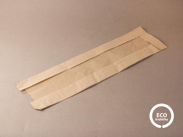 Bio papierový obal na bagetu + PLA okienko hnedý 35 x 10 cm