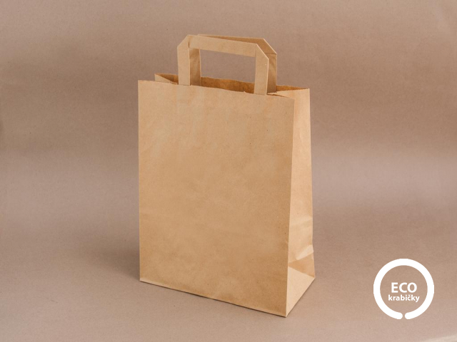 Bio papierová taška ploché ucho hnedá  22 x 10 x 28 cm