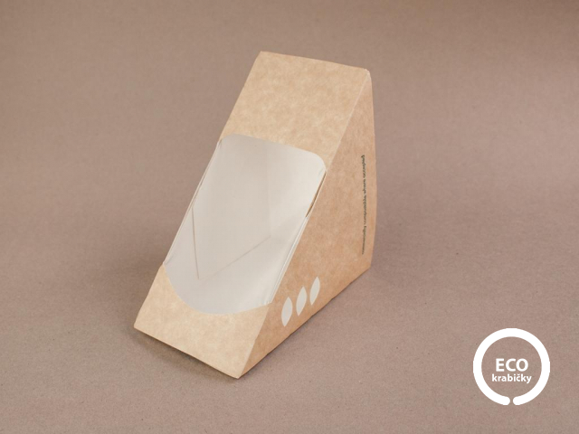 Bio papírový box na sendvič s PLA okýnkem hnědý 75 mm