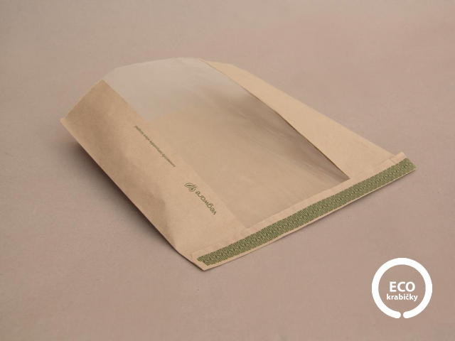 Bio papierové vrecko hnedé + PLA okienko 25 x 25 cm