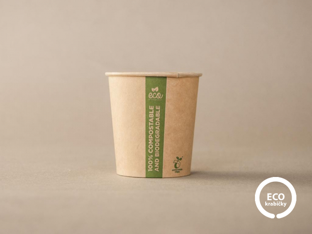 Bio papírový kelímek na horký nápoj ECO CUP hnědý 100 ml (4 oz)
