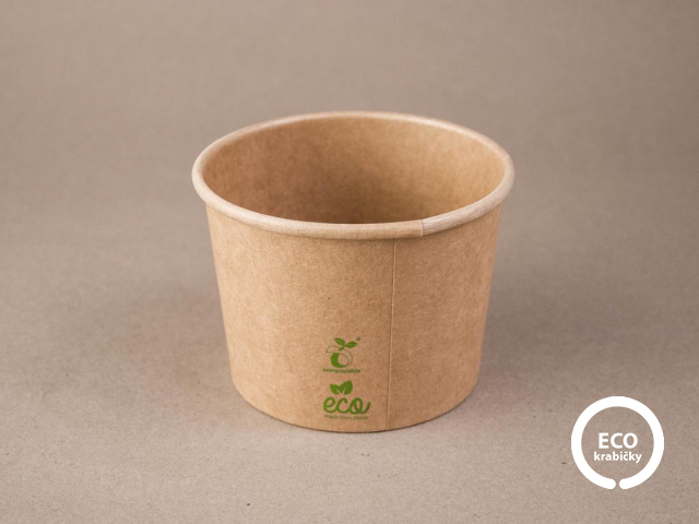 Bio papierová miska na polievku hnedá 360 ml (12 oz), viečko ZVLÁŠŤ