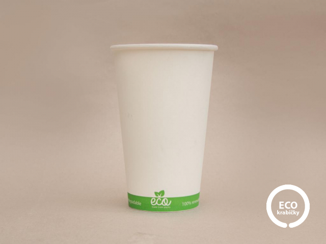 Bio papírový kelímek na horký nápoj ECO CUP bílý 400 ml (16 oz)