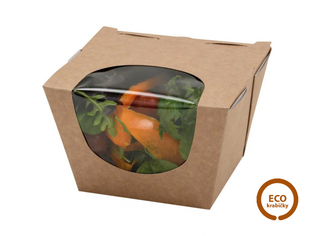 Kraft Salat box s PET okénkem 900 ml 12,9 x 11,9 x 8,5 cm